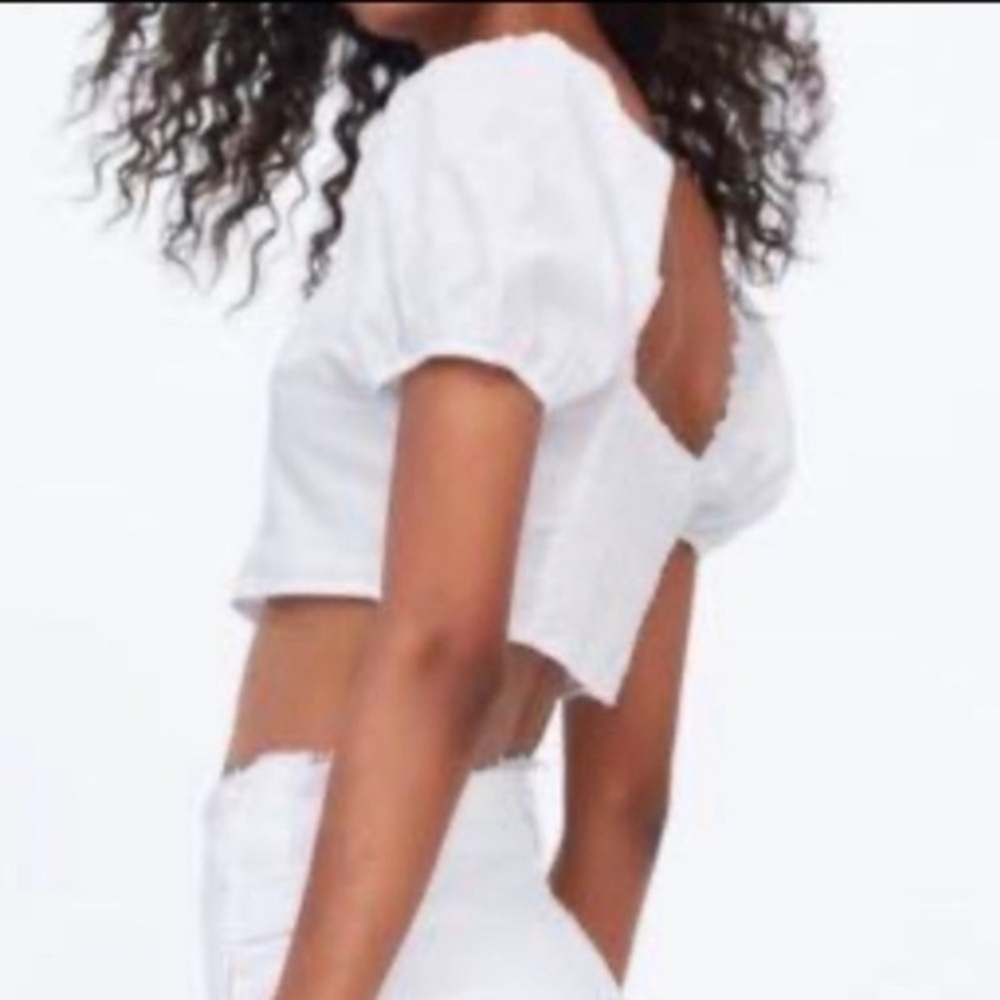 NWT Zara cropped top puff sleeves  stretchy bodice On or off shoulder - Picture 4 of 14